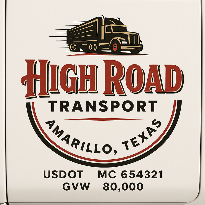 Custom Truck Door Decal Sticker Sign For Trucking, Transport, Logistics, Work Trucks, Semi Trucks With USDOT, MC, CA, KYU, VIN, GVW Regulation Numbers (Set of 2)