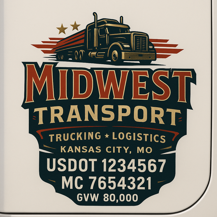 Custom Truck Door Decal Sticker Sign For Trucking, Transport, Logistics, Work Trucks, Semi Trucks With USDOT, MC, CA, KYU, VIN, GVW Regulation Numbers (Set of 2)
