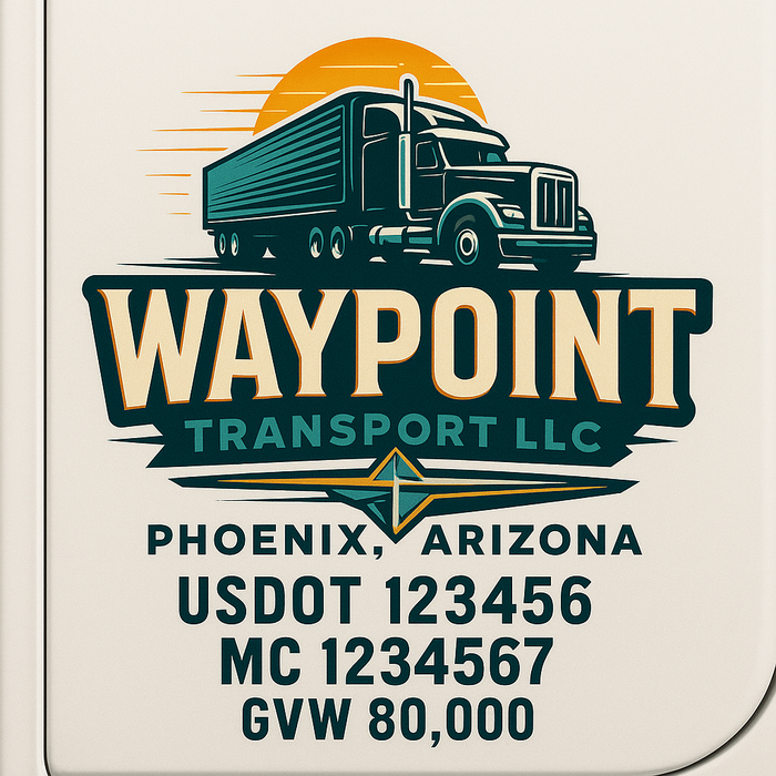 Custom Truck Door Decal Sticker Sign For Trucking, Transport, Logistics, Work Trucks, Semi Trucks With USDOT, MC, CA, KYU, VIN, GVW Regulation Numbers (Set of 2)