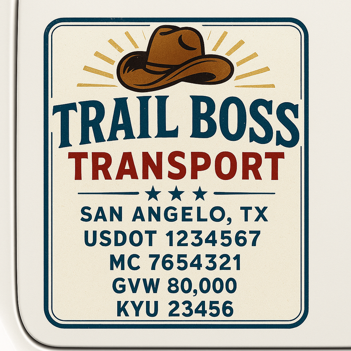 Custom Truck Door Decal Sticker Sign For Trucking, Transport, Logistics, Work Trucks, Semi Trucks With USDOT, MC, CA, KYU, VIN, GVW Regulation Numbers (Set of 2)