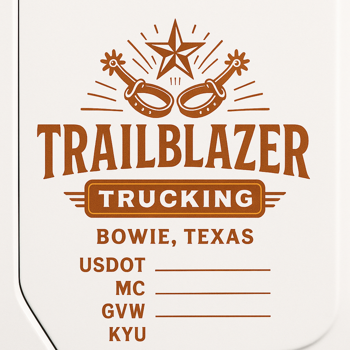 Custom Truck Door Decal Sticker Sign For Trucking, Transport, Logistics, Work Trucks, Semi Trucks With USDOT, MC, CA, KYU, VIN, GVW Regulation Numbers (Set of 2)