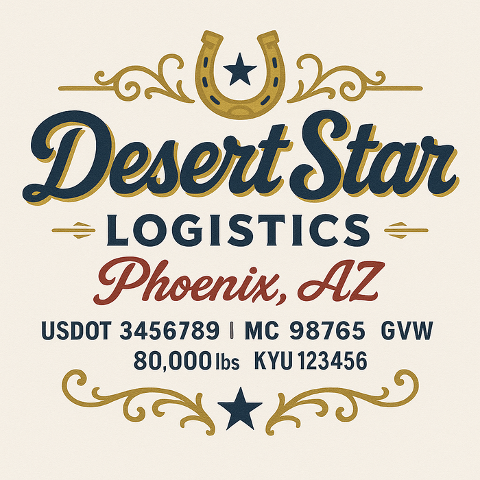 Custom Truck Door Decal Sticker Sign For Trucking, Transport, Logistics, Work Trucks, Semi Trucks With USDOT, MC, CA, KYU, VIN, GVW Regulation Numbers (Set of 2)