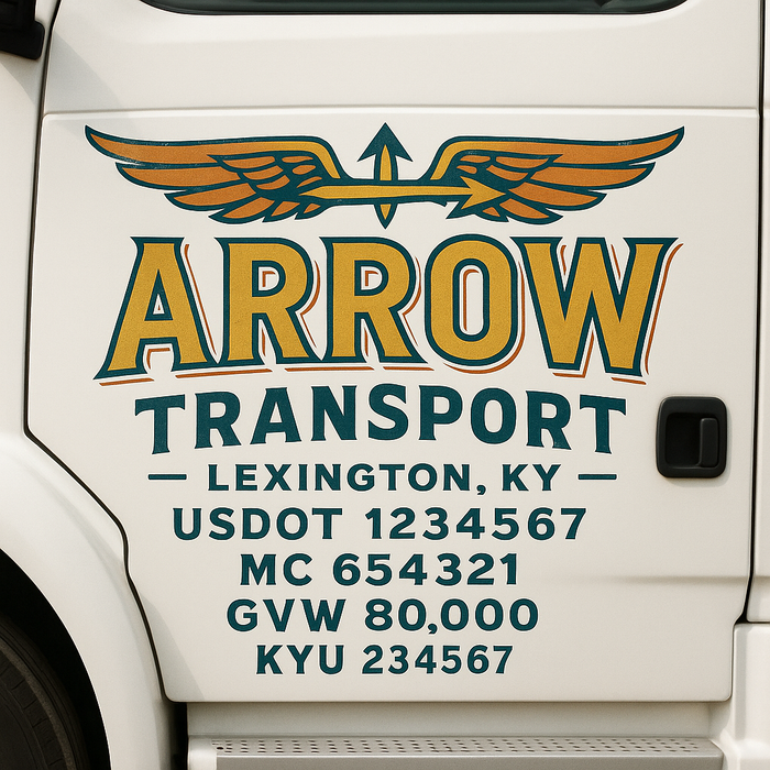 Custom Truck Door Decal Sticker Sign For Trucking, Transport, Logistics, Work Trucks, Semi Trucks With USDOT, MC, CA, KYU, VIN, GVW Regulation Numbers (Set of 2)