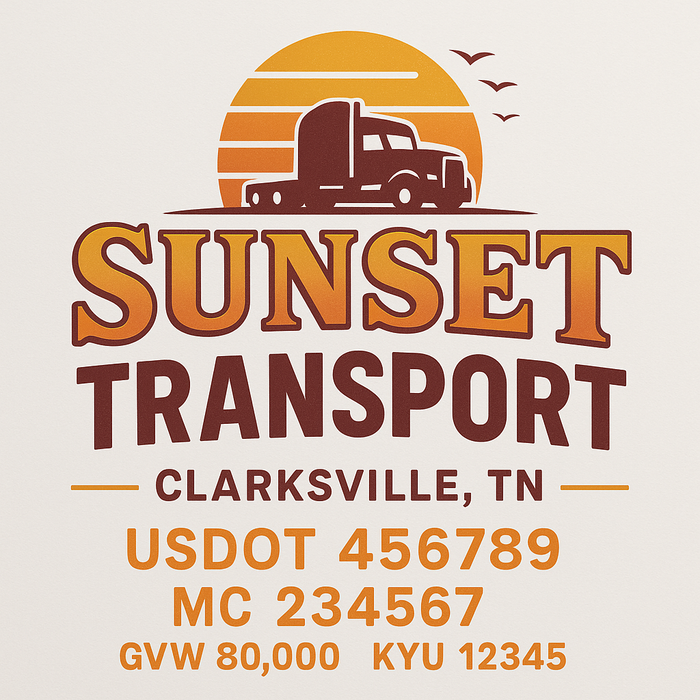 Custom Truck Door Decal Sticker Sign For Trucking, Transport, Logistics, Work Trucks, Semi Trucks With USDOT, MC, CA, KYU, VIN, GVW Regulation Numbers (Set of 2)