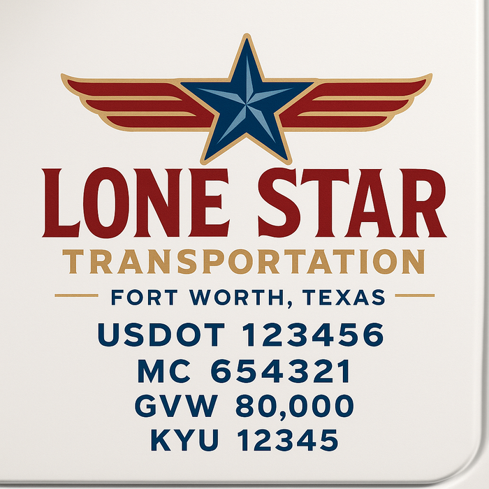 Custom Truck Door Decal Sticker Sign For Trucking, Transport, Logistics, Work Trucks, Semi Trucks With USDOT, MC, CA, KYU, VIN, GVW Regulation Numbers (Set of 2)