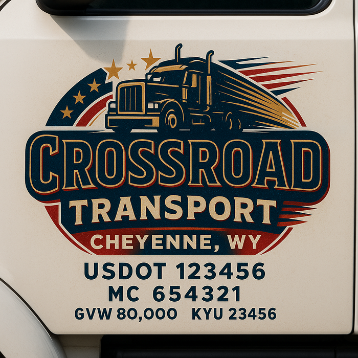 Custom Truck Door Decal Sticker Sign For Trucking, Transport, Logistics, Work Trucks, Semi Trucks With USDOT, MC, CA, KYU, VIN, GVW Regulation Numbers (Set of 2)