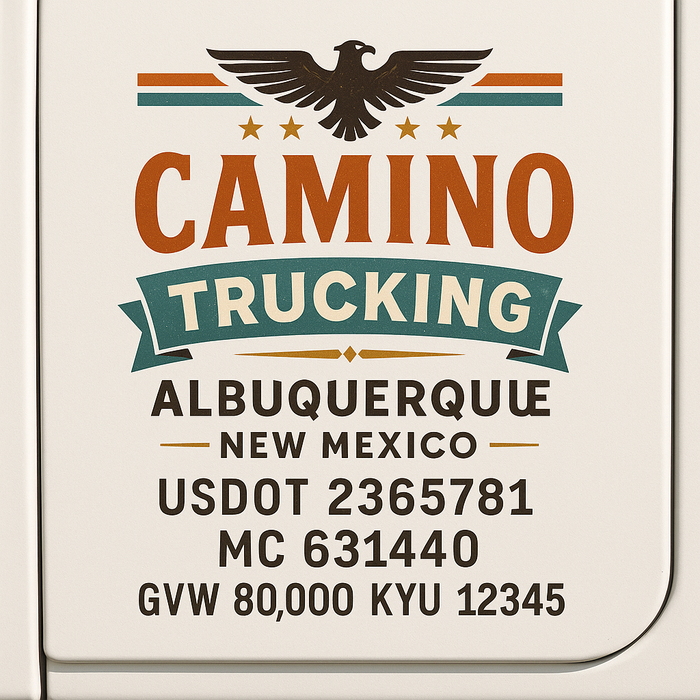 Custom Truck Door Decal Sticker Sign For Trucking, Transport, Logistics, Work Trucks, Semi Trucks With USDOT, MC, CA, KYU, VIN, GVW Regulation Numbers (Set of 2)