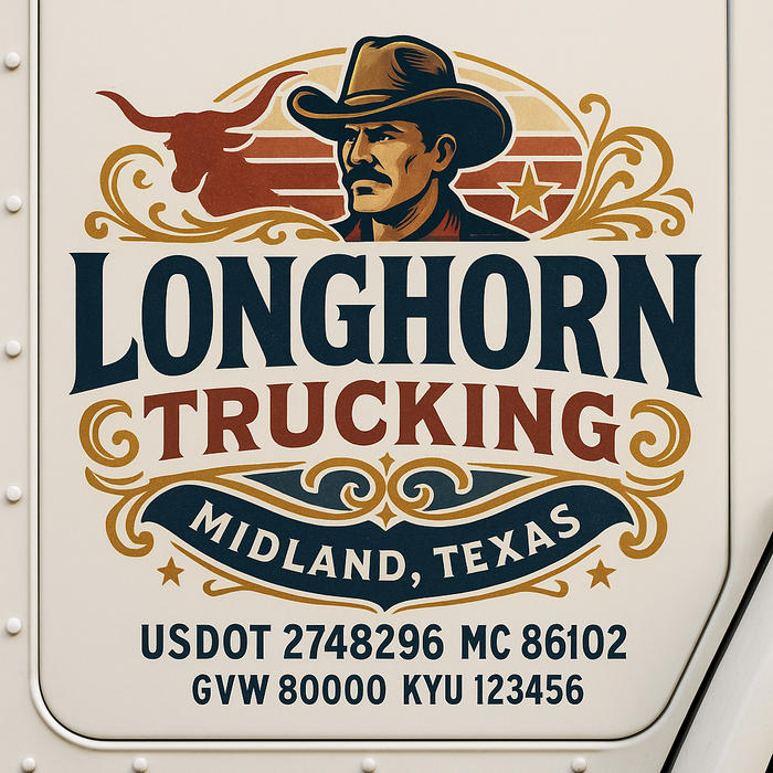 Custom Truck Door Decal Sticker Sign For Trucking, Transport, Logistics, Work Trucks, Semi Trucks With USDOT, MC, CA, KYU, VIN, GVW Regulation Numbers (Set of 2)