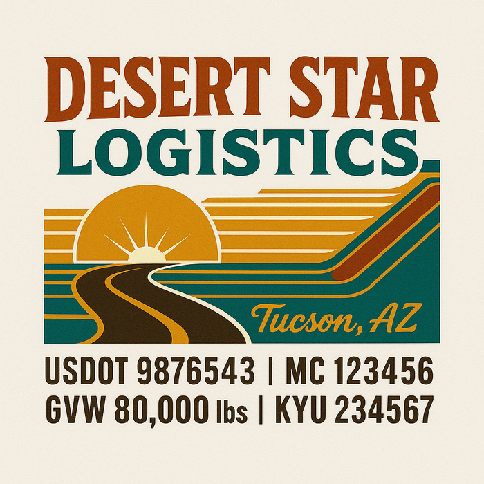 Custom Truck Door Decal Sticker Sign For Trucking, Transport, Logistics, Work Trucks, Semi Trucks With USDOT, MC, CA, KYU, VIN, GVW Regulation Numbers (Set of 2)