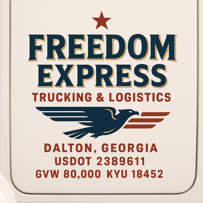 Custom Truck Door Decal Sticker Sign For Trucking, Transport, Logistics, Work Trucks, Semi Trucks With USDOT, MC, CA, KYU, VIN, GVW Regulation Numbers (Set of 2)