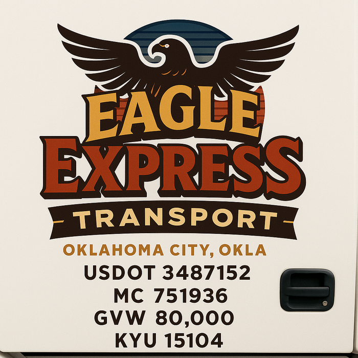 Custom Truck Door Decal Sticker Sign For Trucking, Transport, Logistics, Work Trucks, Semi Trucks With USDOT, MC, CA, KYU, VIN, GVW Regulation Numbers (Set of 2)