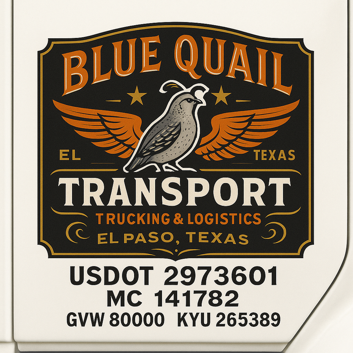 Custom Truck Door Decal Sticker Sign For Trucking, Transport, Logistics, Work Trucks, Semi Trucks With USDOT, MC, CA, KYU, VIN, GVW Regulation Numbers (Set of 2)