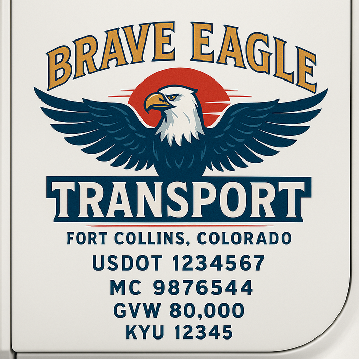 Custom Truck Door Decal Sticker Sign For Trucking, Transport, Logistics, Work Trucks, Semi Trucks With USDOT, MC, CA, KYU, VIN, GVW Regulation Numbers (Set of 2)