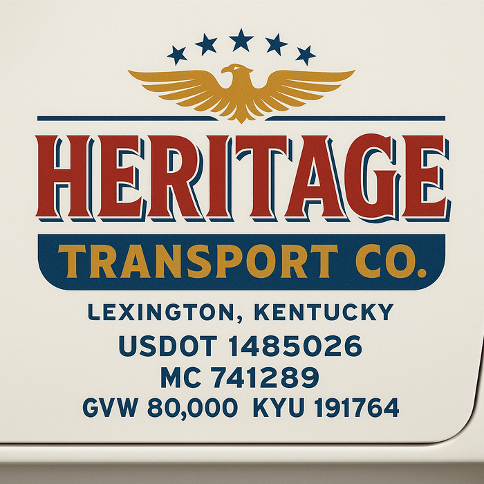 Custom Truck Door Decal Sticker Sign For Trucking, Transport, Logistics, Work Trucks, Semi Trucks With USDOT, MC, CA, KYU, VIN, GVW Regulation Numbers (Set of 2)