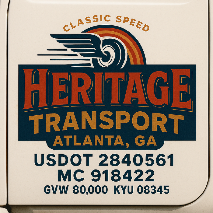 Custom Truck Door Decal Sticker Sign For Trucking, Transport, Logistics, Work Trucks, Semi Trucks With USDOT, MC, CA, KYU, VIN, GVW Regulation Numbers (Set of 2)