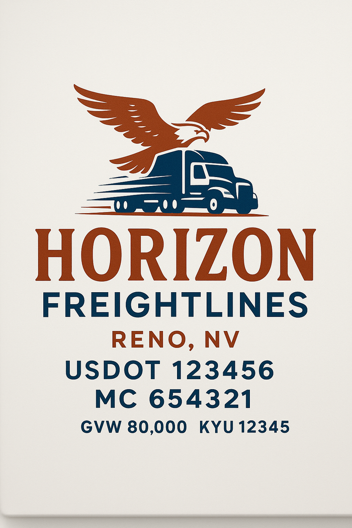 Custom Truck Door Decal Sticker Sign For Trucking, Transport, Logistics, Work Trucks, Semi Trucks With USDOT, MC, CA, KYU, VIN, GVW Regulation Numbers (Set of 2)