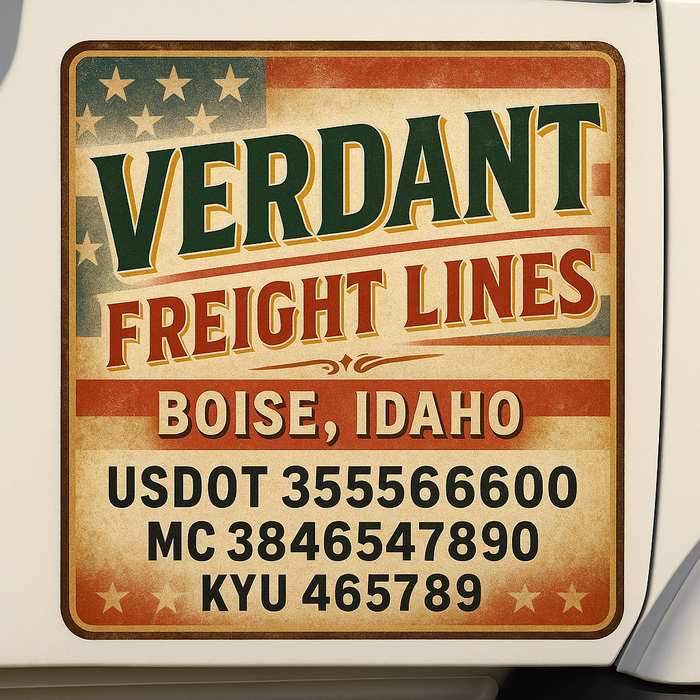Custom Truck Door Decal Sticker Sign For Trucking, Transport, Logistics, Work Trucks, Semi Trucks With USDOT, MC, CA, KYU, VIN, GVW Regulation Numbers (Set of 2)