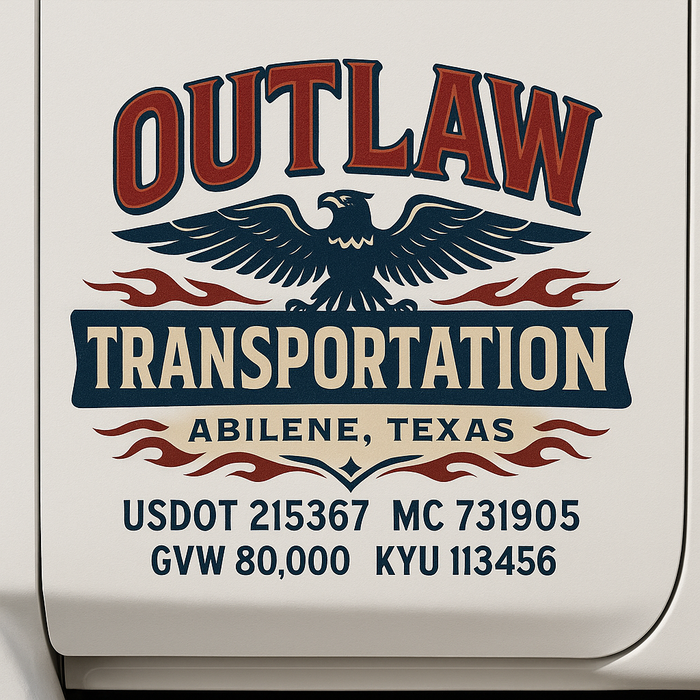 Custom Truck Door Decal Sticker Sign For Trucking, Transport, Logistics, Work Trucks, Semi Trucks With USDOT, MC, CA, KYU, VIN, GVW Regulation Numbers (Set of 2)