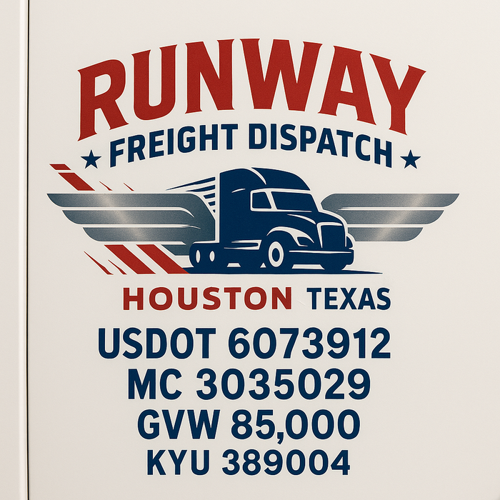 Custom Truck Door Decal Sticker Sign For Trucking, Transport, Logistics, Work Trucks, Semi Trucks With USDOT, MC, CA, KYU, VIN, GVW Regulation Numbers (Set of 2)