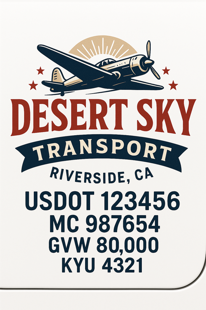 Custom Truck Door Decal Sticker Sign For Trucking, Transport, Logistics, Work Trucks, Semi Trucks With USDOT, MC, CA, KYU, VIN, GVW Regulation Numbers (Set of 2)