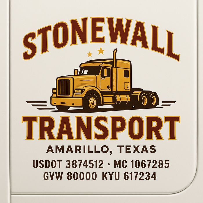 Custom Truck Door Decal Sticker Sign For Trucking, Transport, Logistics, Work Trucks, Semi Trucks With USDOT, MC, CA, KYU, VIN, GVW Regulation Numbers (Set of 2)