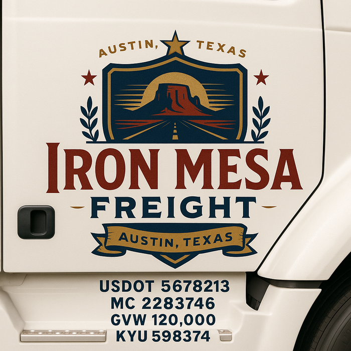 Custom Truck Door Decal Sticker Sign For Trucking, Transport, Logistics, Work Trucks, Semi Trucks With USDOT, MC, CA, KYU, VIN, GVW Regulation Numbers (Set of 2)