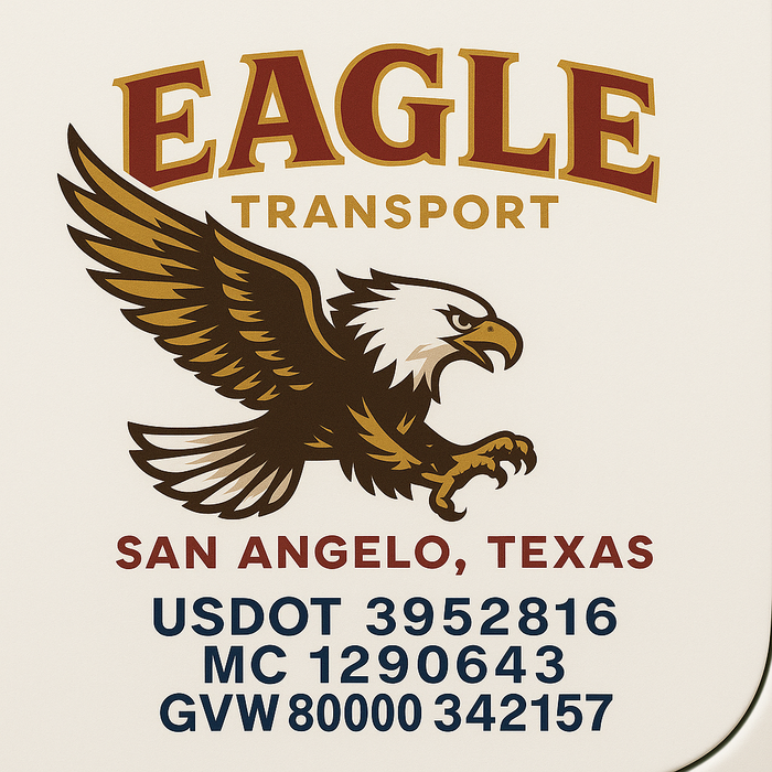 Custom Truck Door Decal Sticker Sign For Trucking, Transport, Logistics, Work Trucks, Semi Trucks With USDOT, MC, CA, KYU, VIN, GVW Regulation Numbers (Set of 2)