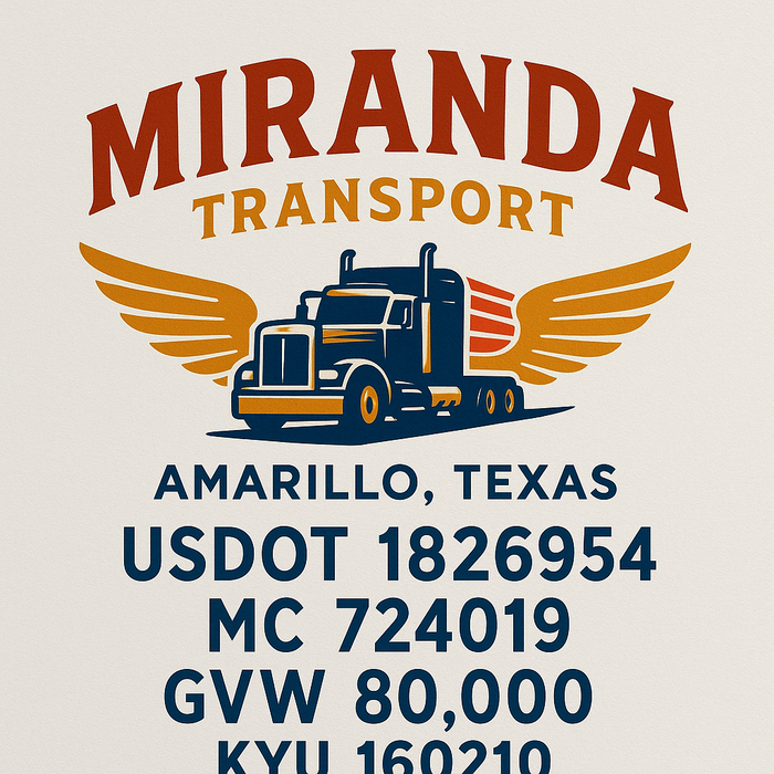 Custom Truck Door Decal Sticker Sign For Trucking, Transport, Logistics, Work Trucks, Semi Trucks With USDOT, MC, CA, KYU, VIN, GVW Regulation Numbers (Set of 2)