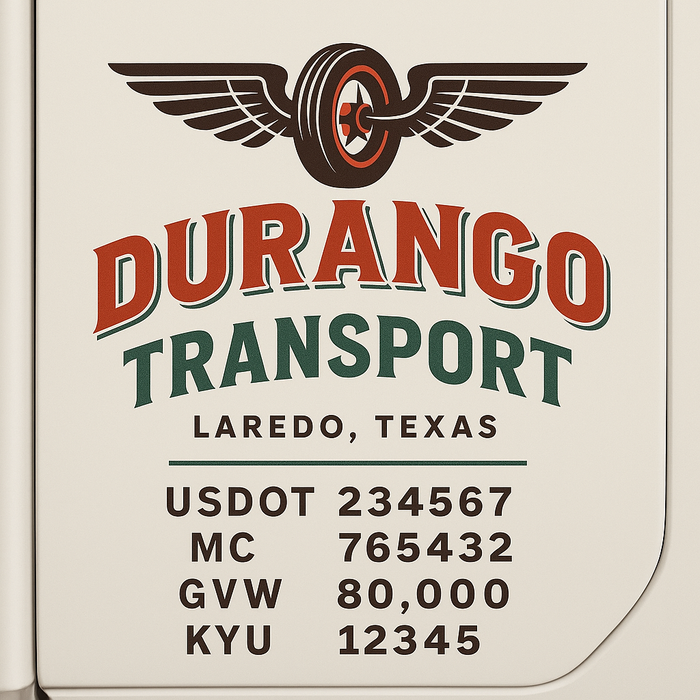 Custom Truck Door Decal Sticker Sign For Trucking, Transport, Logistics, Work Trucks, Semi Trucks With USDOT, MC, CA, KYU, VIN, GVW Regulation Numbers (Set of 2)