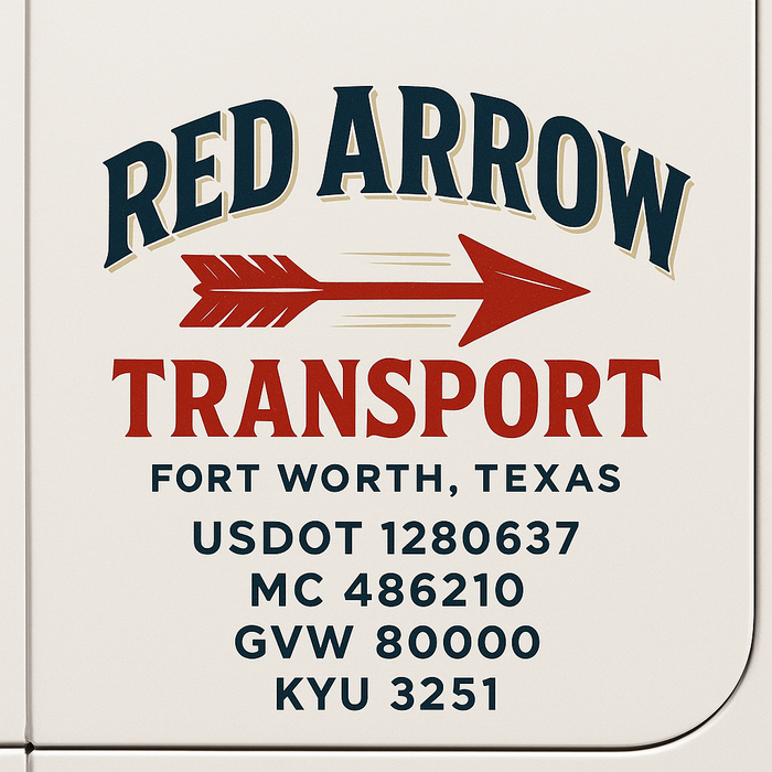 Custom Truck Door Decal Sticker Sign For Trucking, Transport, Logistics, Work Trucks, Semi Trucks With USDOT, MC, CA, KYU, VIN, GVW Regulation Numbers (Set of 2)