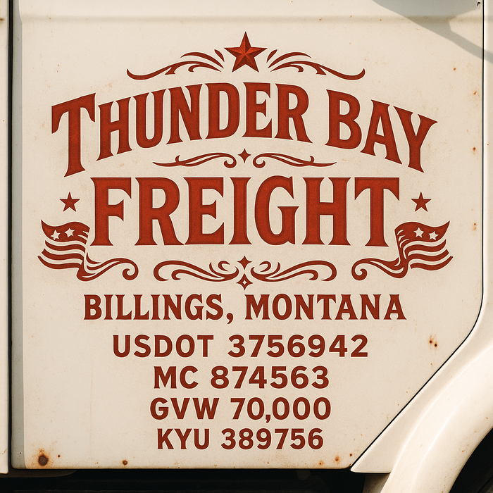 Custom Truck Door Decal Sticker Sign For Trucking, Transport, Logistics, Work Trucks, Semi Trucks With USDOT, MC, CA, KYU, VIN, GVW Regulation Numbers (Set of 2)
