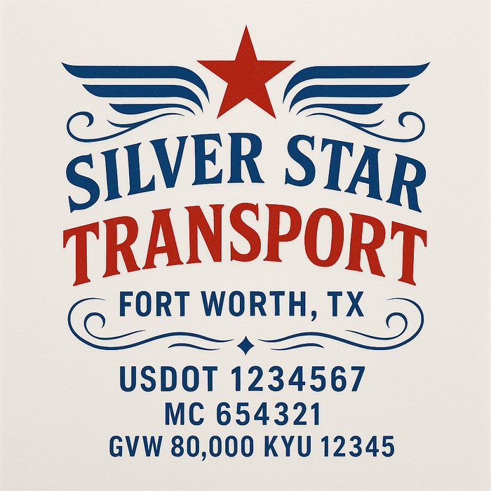 Custom Truck Door Decal Sticker Sign For Trucking, Transport, Logistics, Work Trucks, Semi Trucks With USDOT, MC, CA, KYU, VIN, GVW Regulation Numbers (Set of 2)