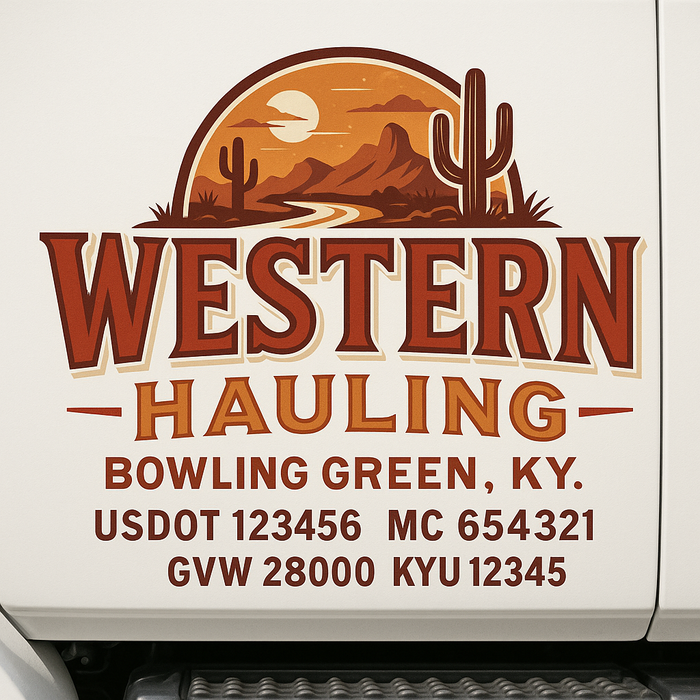 Custom Truck Door Decal Sticker Sign For Trucking, Transport, Logistics, Work Trucks, Semi Trucks With USDOT, MC, CA, KYU, VIN, GVW Regulation Numbers (Set of 2)
