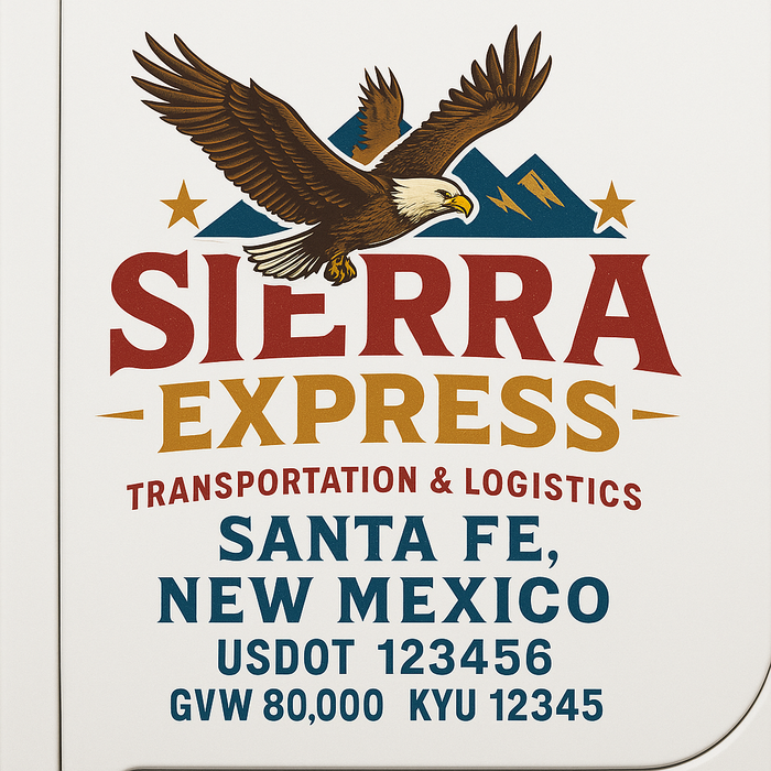Custom Truck Door Decal Sticker Sign For Trucking, Transport, Logistics, Work Trucks, Semi Trucks With USDOT, MC, CA, KYU, VIN, GVW Regulation Numbers (Set of 2)