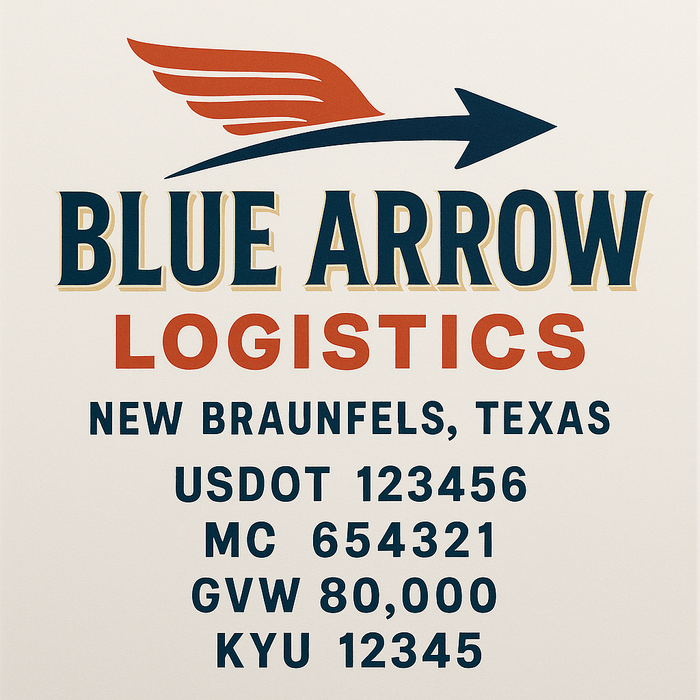 Custom Truck Door Decal Sticker Sign For Trucking, Transport, Logistics, Work Trucks, Semi Trucks With USDOT, MC, CA, KYU, VIN, GVW Regulation Numbers (Set of 2)