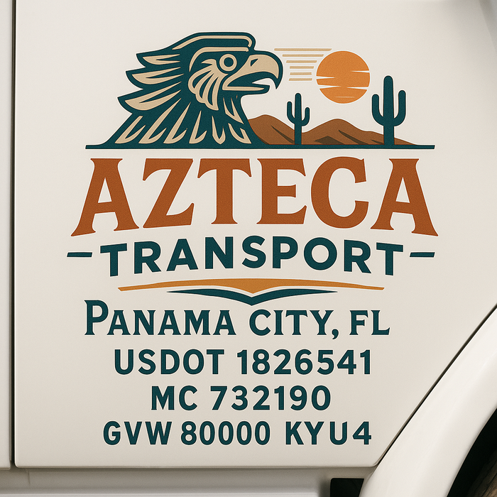 Custom Truck Door Decal Sticker Sign For Trucking, Transport, Logistics, Work Trucks, Semi Trucks With USDOT, MC, CA, KYU, VIN, GVW Regulation Numbers (Set of 2) (Copy)