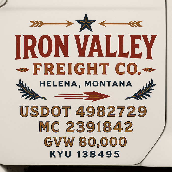 Custom Truck Door Decal Sticker Sign For Trucking, Transport, Logistics, Work Trucks, Semi Trucks With USDOT, MC, CA, KYU, VIN, GVW Regulation Numbers (Set of 2)