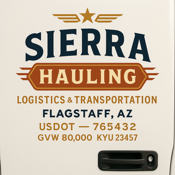 Custom Truck Door Decal Sticker Sign For Trucking, Transport, Logistics, Work Trucks, Semi Trucks With USDOT, MC, CA, KYU, VIN, GVW Regulation Numbers (Set of 2)