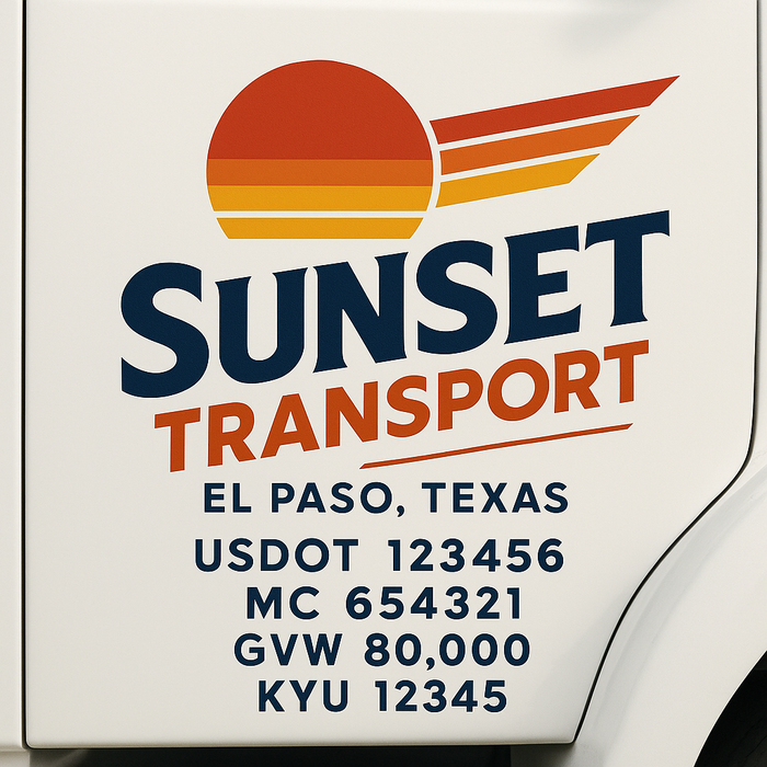 Custom Truck Door Decal Sticker Sign For Trucking, Transport, Logistics, Work Trucks, Semi Trucks With USDOT, MC, CA, KYU, VIN, GVW Regulation Numbers (Set of 2)