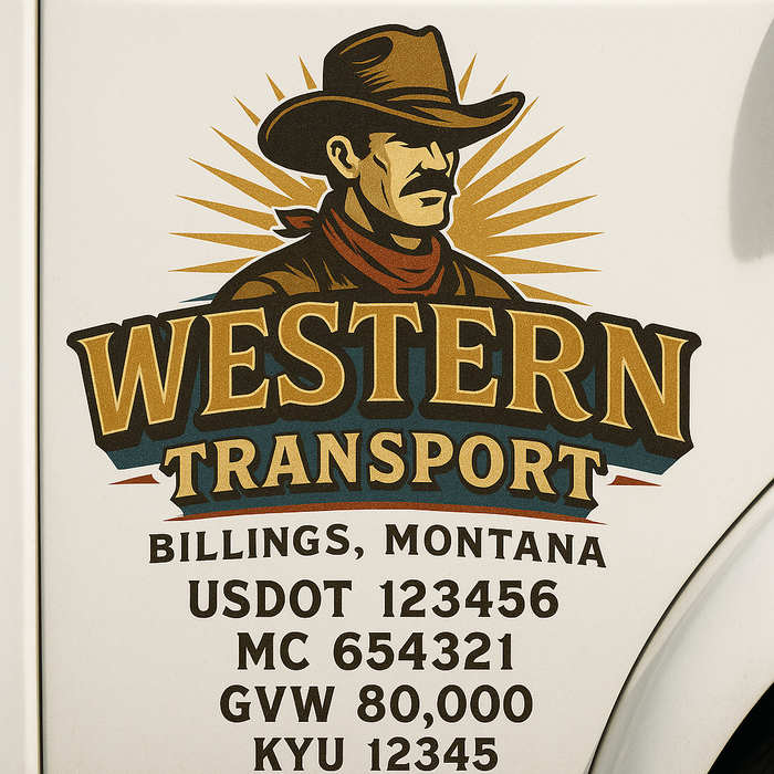 Custom Truck Door Decal Sticker Sign For Trucking, Transport, Logistics, Work Trucks, Semi Trucks With USDOT, MC, CA, KYU, VIN, GVW Regulation Numbers (Set of 2)