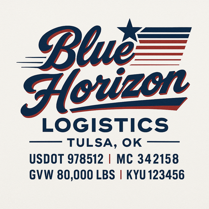 Custom Truck Door Decal Sticker Sign For Trucking, Transport, Logistics, Work Trucks, Semi Trucks With USDOT, MC, CA, KYU, VIN, GVW Regulation Numbers (Set of 2)