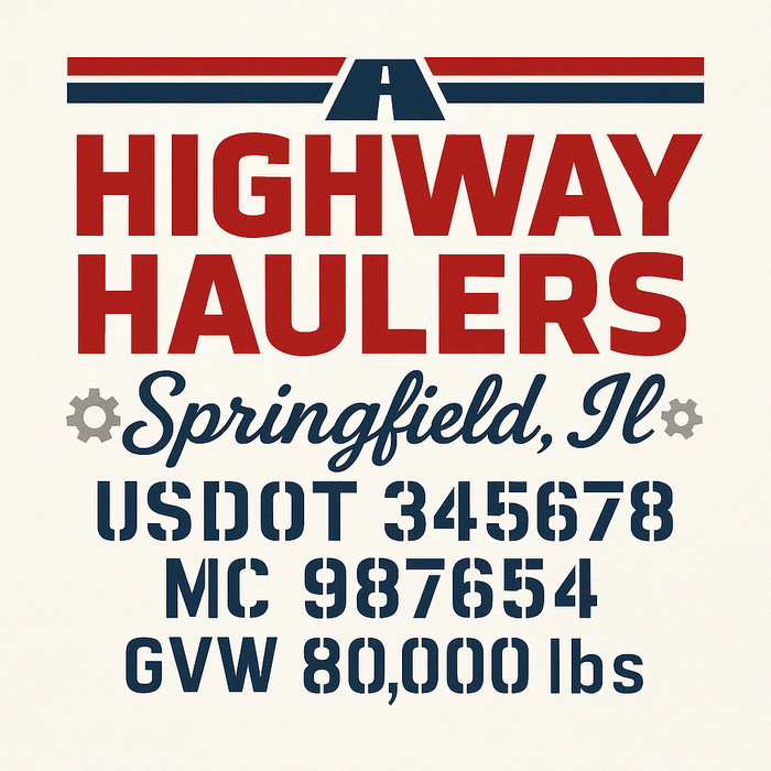 Custom Truck Door Decal Sticker Sign For Trucking, Transport, Logistics, Work Trucks, Semi Trucks With USDOT, MC, CA, KYU, VIN, GVW Regulation Numbers (Set of 2)