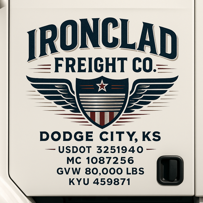 Custom Truck Door Decal Sticker Sign For Trucking, Transport, Logistics, Work Trucks, Semi Trucks With USDOT, MC, CA, KYU, VIN, GVW Regulation Numbers (Set of 2)