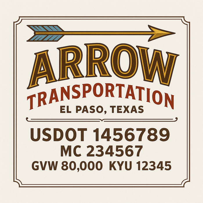 Custom Truck Door Decal Sticker Sign For Trucking, Transport, Logistics, Work Trucks, Semi Trucks With USDOT, MC, CA, KYU, VIN, GVW Regulation Numbers (Set of 2) (Copy)