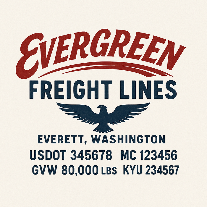 Custom Truck Door Decal Sticker Sign For Trucking, Transport, Logistics, Work Trucks, Semi Trucks With USDOT, MC, CA, KYU, VIN, GVW Regulation Numbers (Set of 2)