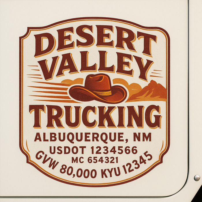 Custom Truck Door Decal Sticker Sign For Trucking, Transport, Logistics, Work Trucks, Semi Trucks With USDOT, MC, CA, KYU, VIN, GVW Regulation Numbers (Set of 2)