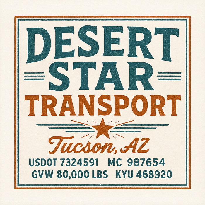 Custom Truck Door Decal Sticker Sign For Trucking, Transport, Logistics, Work Trucks, Semi Trucks With USDOT, MC, CA, KYU, VIN, GVW Regulation Numbers (Set of 2)