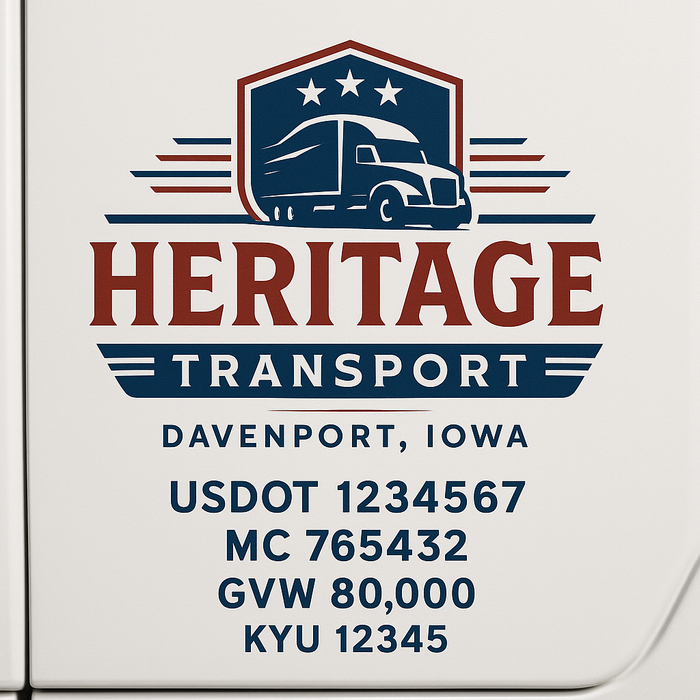 Custom Truck Door Decal Sticker Sign For Trucking, Transport, Logistics, Work Trucks, Semi Trucks With USDOT, MC, CA, KYU, VIN, GVW Regulation Numbers (Set of 2)