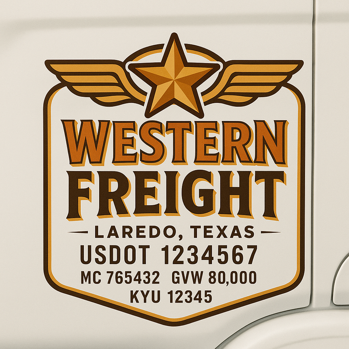 Custom Truck Door Decal Sticker Sign For Trucking, Transport, Logistics, Work Trucks, Semi Trucks With USDOT, MC, CA, KYU, VIN, GVW Regulation Numbers (Set of 2) (Copy)