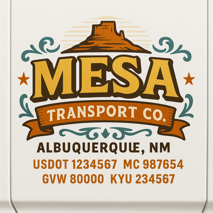 Custom Truck Door Decal Sticker Sign For Trucking, Transport, Logistics, Work Trucks, Semi Trucks With USDOT, MC, CA, KYU, VIN, GVW Regulation Numbers (Set of 2)
